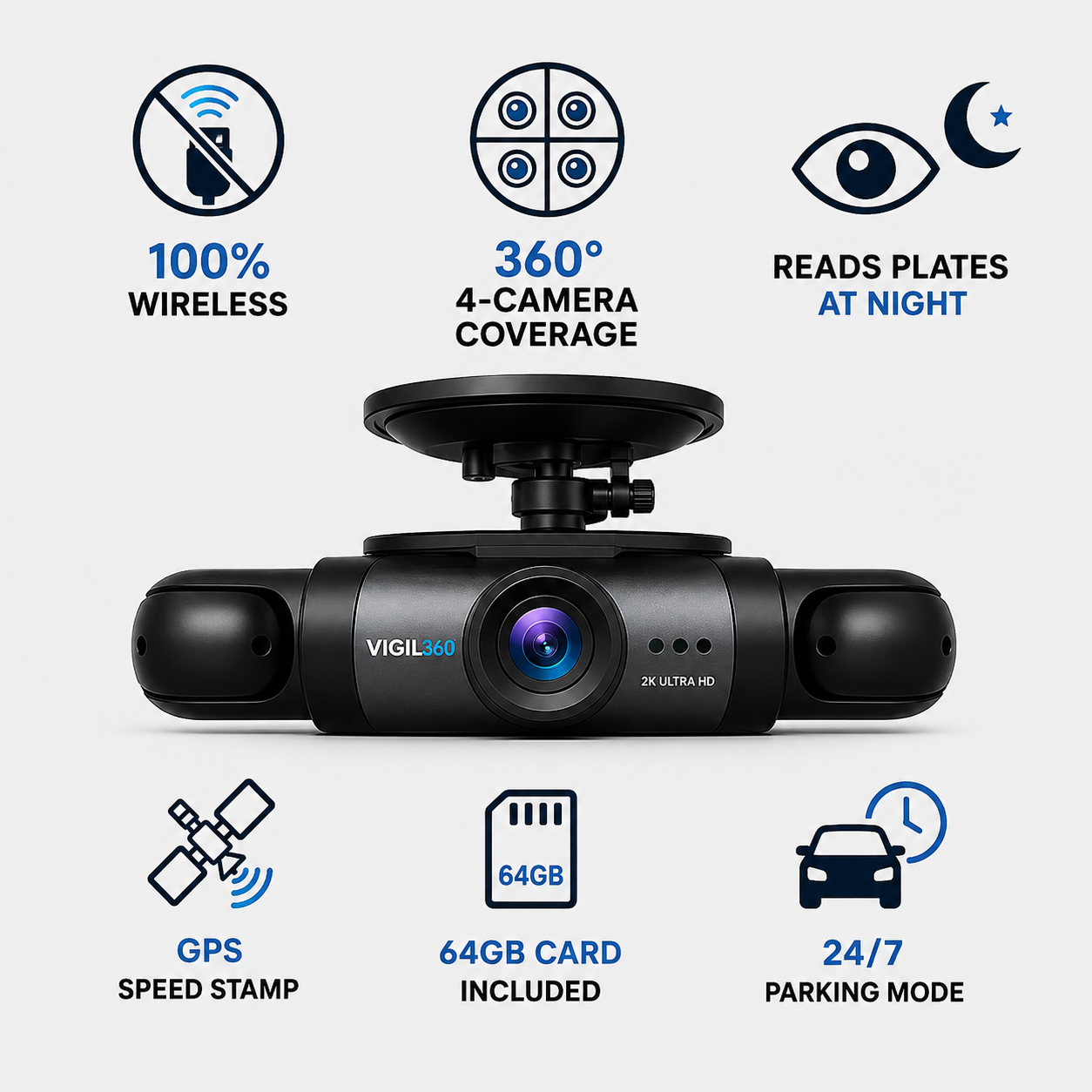 VIGIL360™ 4 Camera Wireless Dashcam