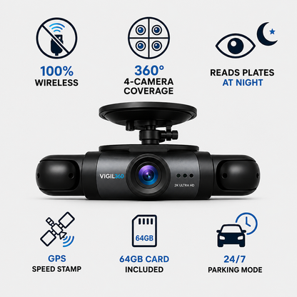 VIGIL360™ 4 Camera Wireless Dashcam