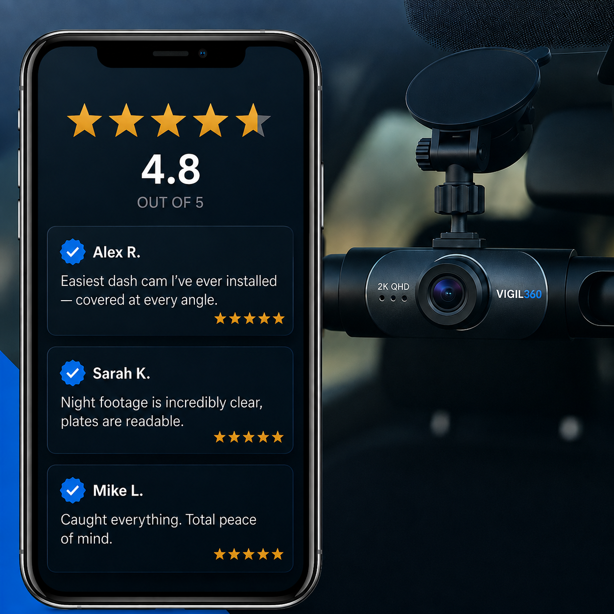 VIGIL360™ 4 Camera Wireless Dashcam